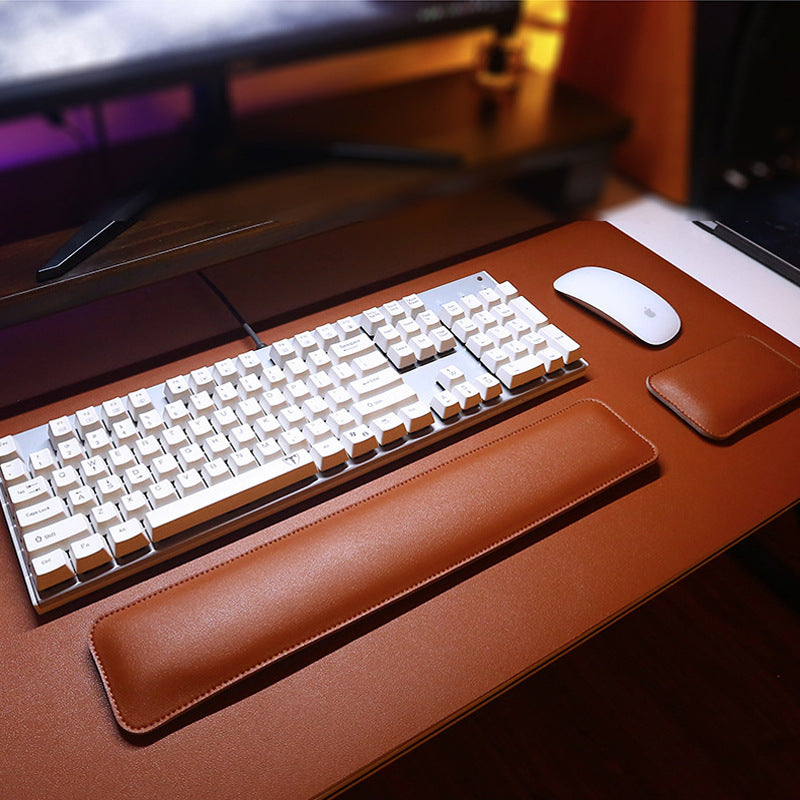 Simple Leather Mouse Pad With Wrist Rest And Keyboard Hand Support