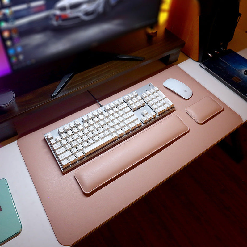 Simple Leather Mouse Pad With Wrist Rest And Keyboard Hand Support