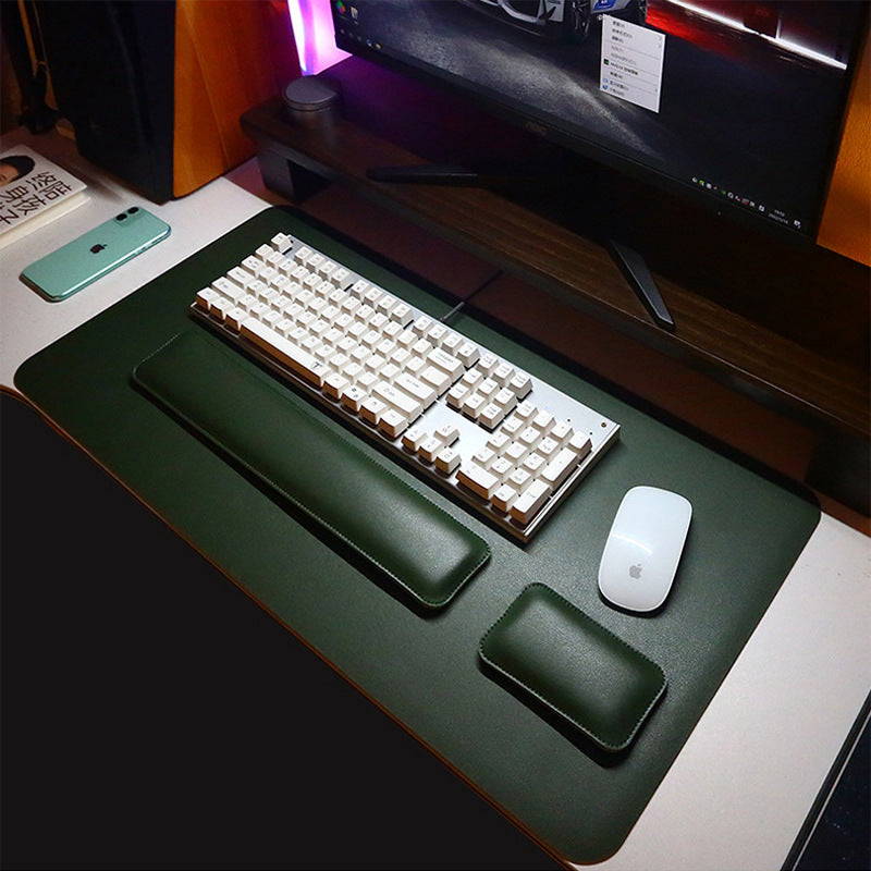 Simple Leather Mouse Pad With Wrist Rest And Keyboard Hand Support