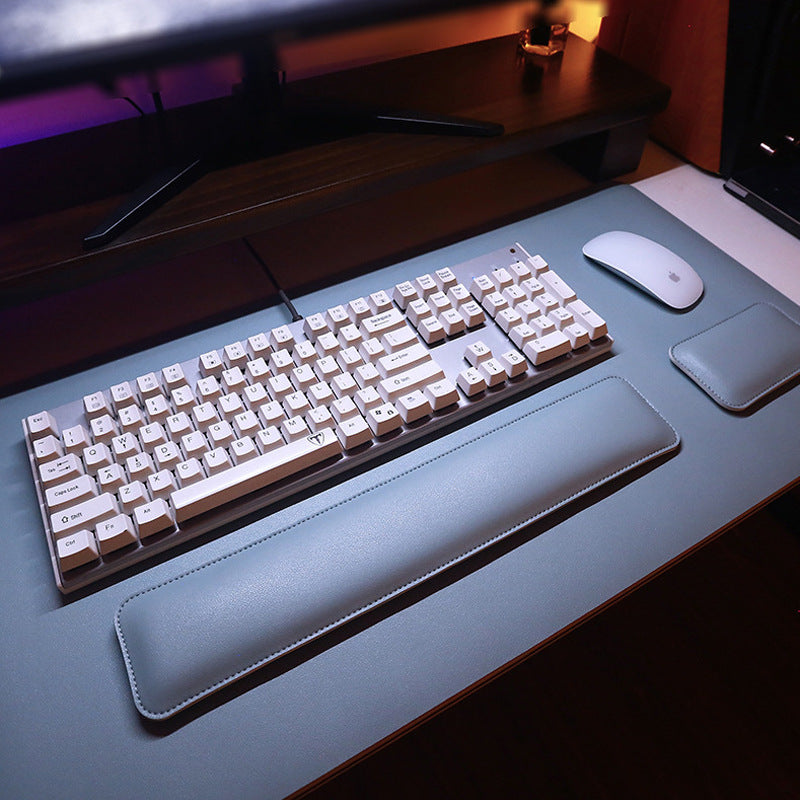 Simple Leather Mouse Pad With Wrist Rest And Keyboard Hand Support