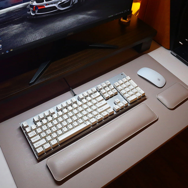 Simple Leather Mouse Pad With Wrist Rest And Keyboard Hand Support