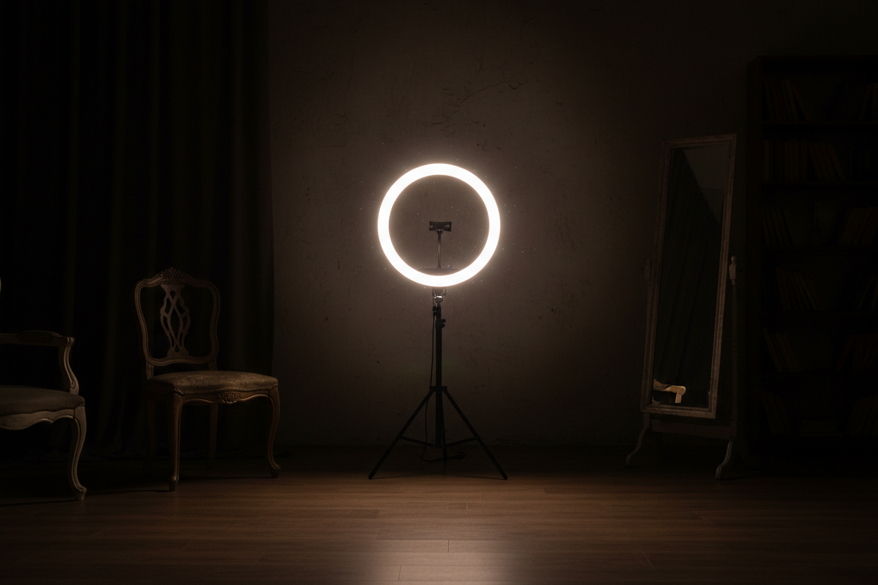 Ring light in a dark room